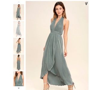 Lovely Dusty Sage Dress High-low Halter Dress